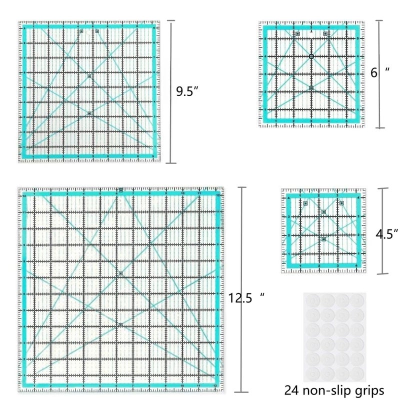 ZICALSO Quilting Rulers,4 Square Quilting Templates(4.5"X4.5", 6"X6", 9.5"X9.5", 12.5"X12.5"),Acrylic Fabric Cutting Ruler with Non-Slip Rings for Sewing - Image 4